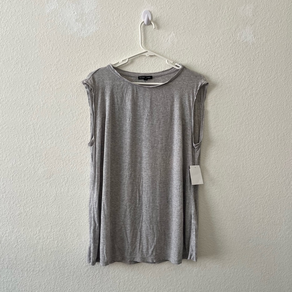 Eileen Fisher Tank Blouse Small Ribbed Gray NEW
